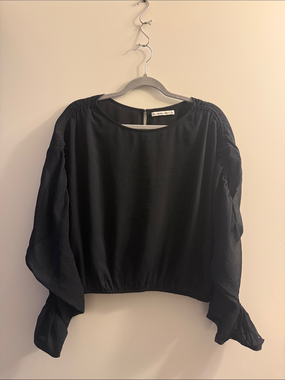 Abercrombie & Fitch Black Sheer Blouson Crop Top